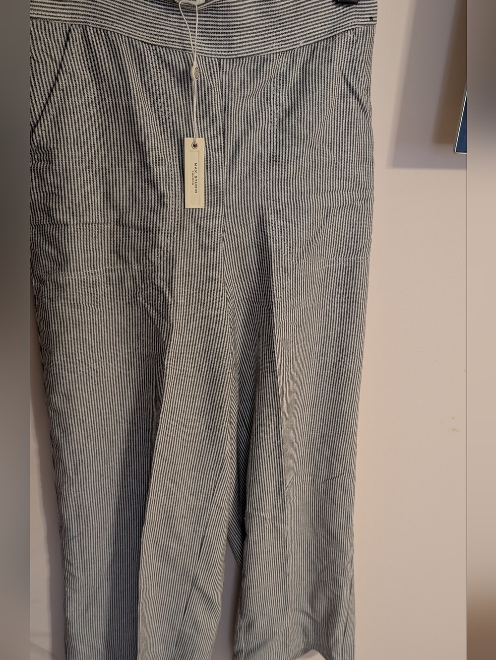 Striped Linen Wide Leg Pants - Black/White